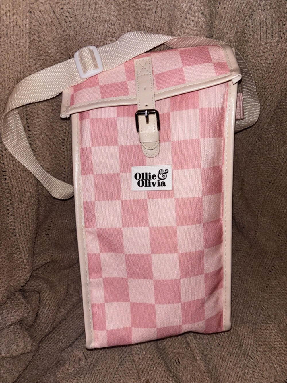 Ollie & Olivia Pink Gingham Cooler Bag Lunch Tote Wine Chiller Cherry Lining